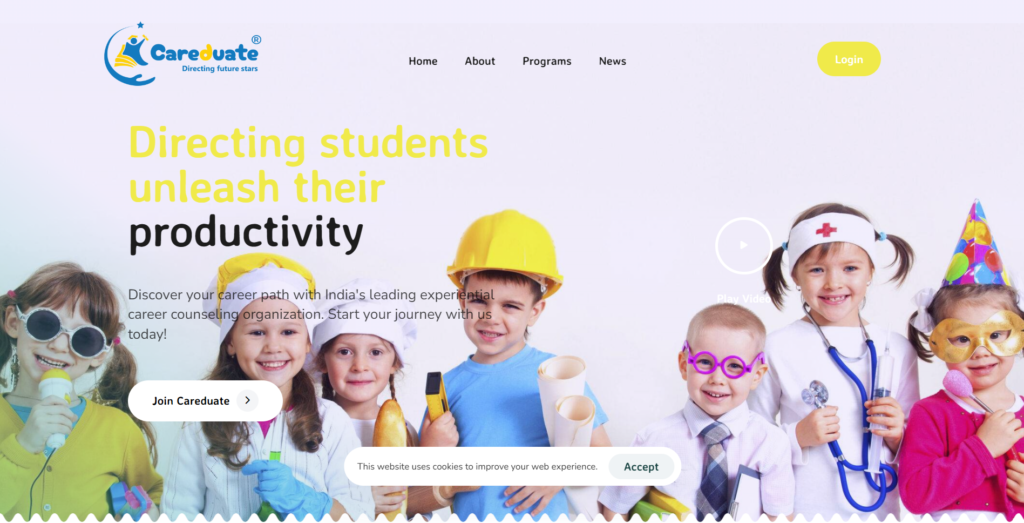 Screenshot of a Dizity client website project