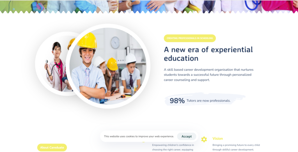Screenshot of a Dizity client website project